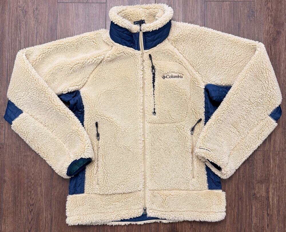 Columbia Jacket Adult Medium Japan Retro Sherpa Deep Pile Fleece Tan Blue